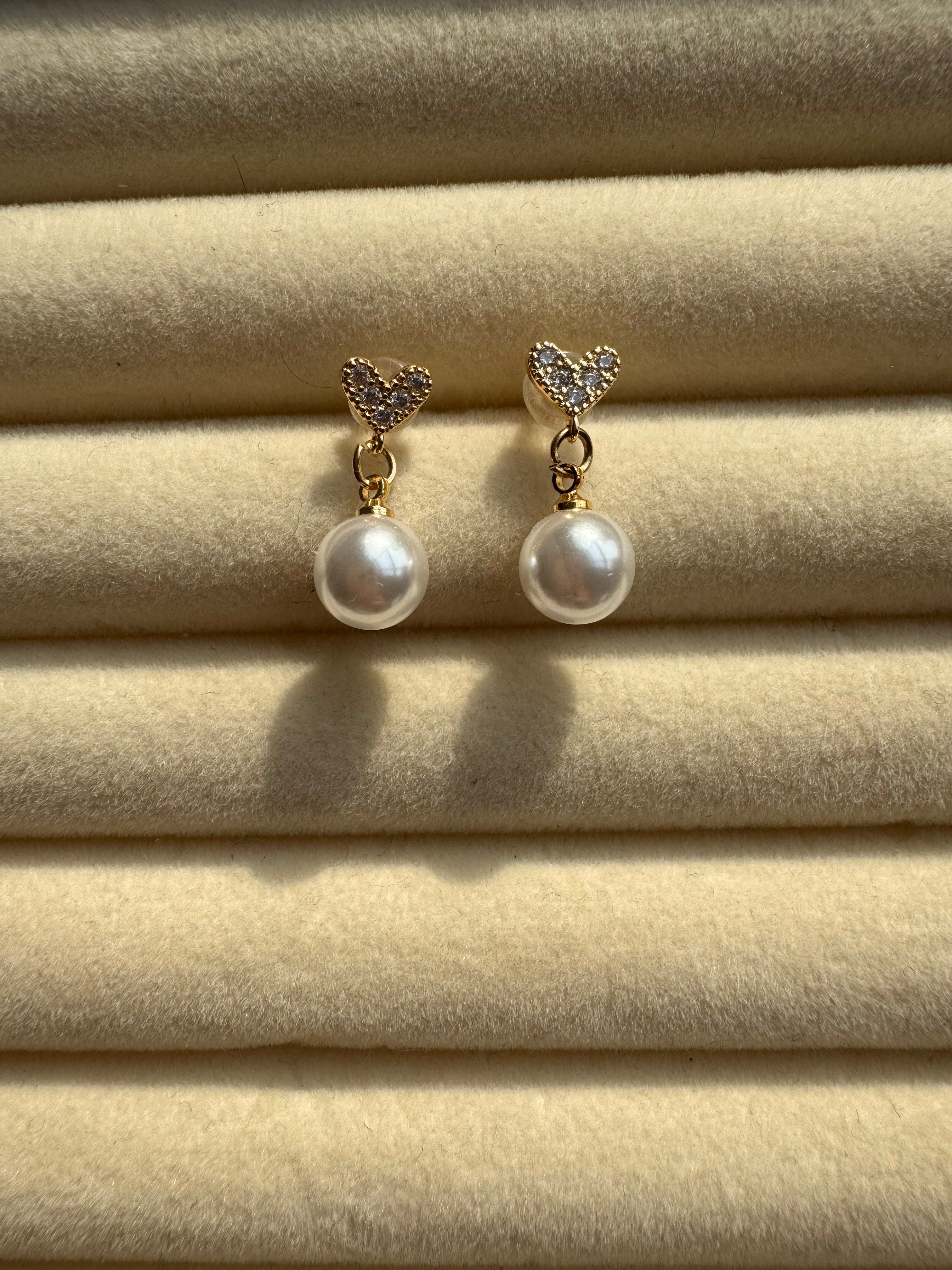 Heart & Pearl Drop Earrings