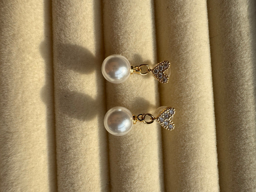 Heart & Pearl Drop Earrings