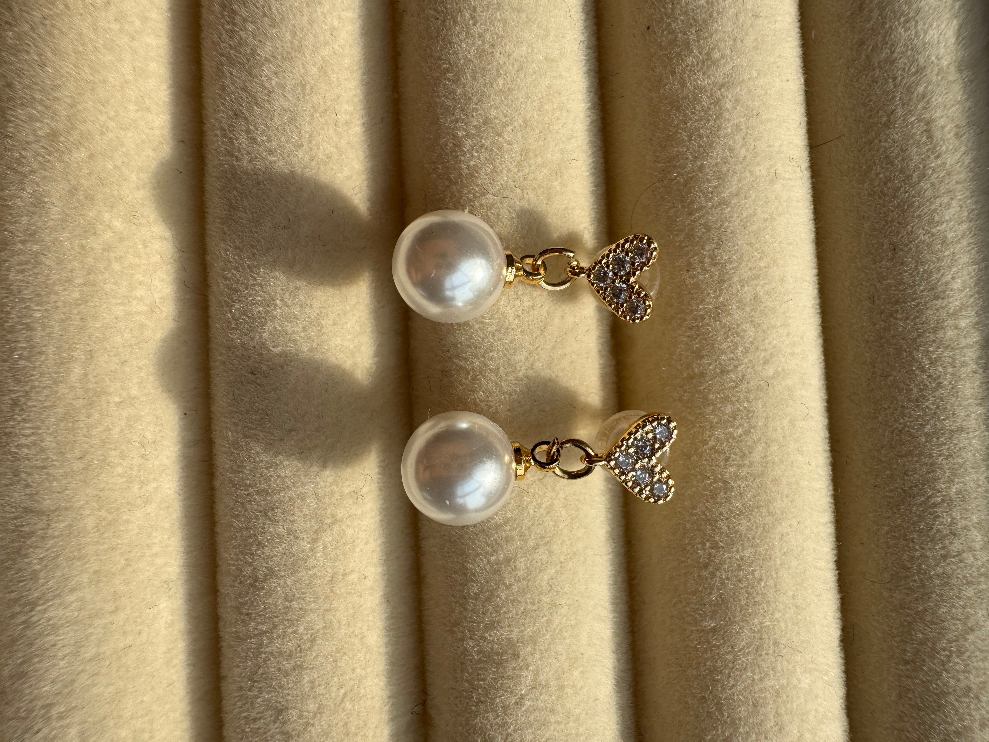 Heart & Pearl Drop Earrings