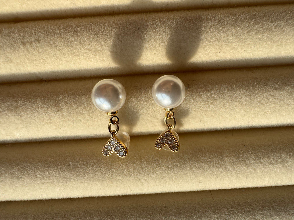 Heart & Pearl Drop Earrings