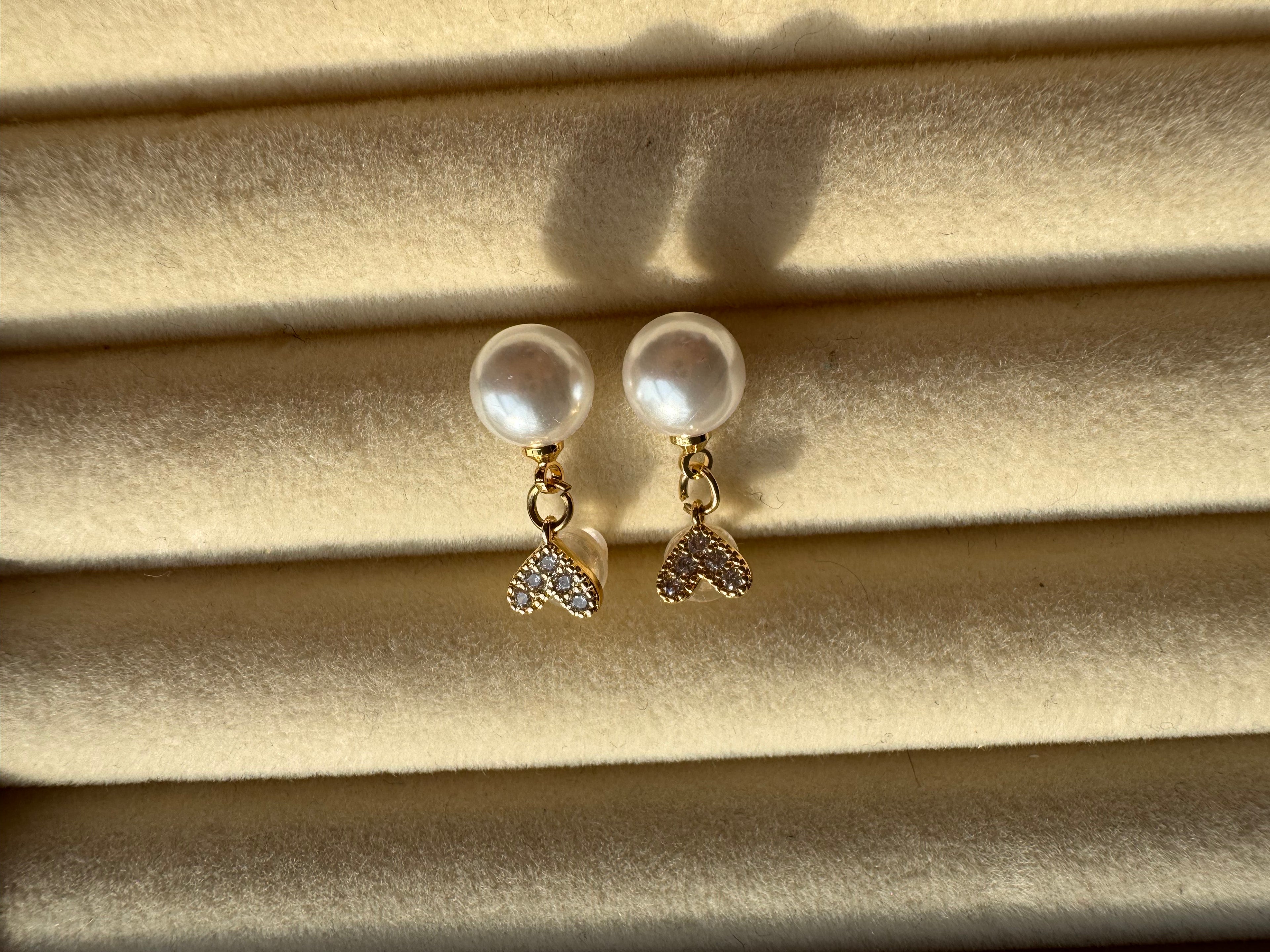 Heart & Pearl Drop Earrings