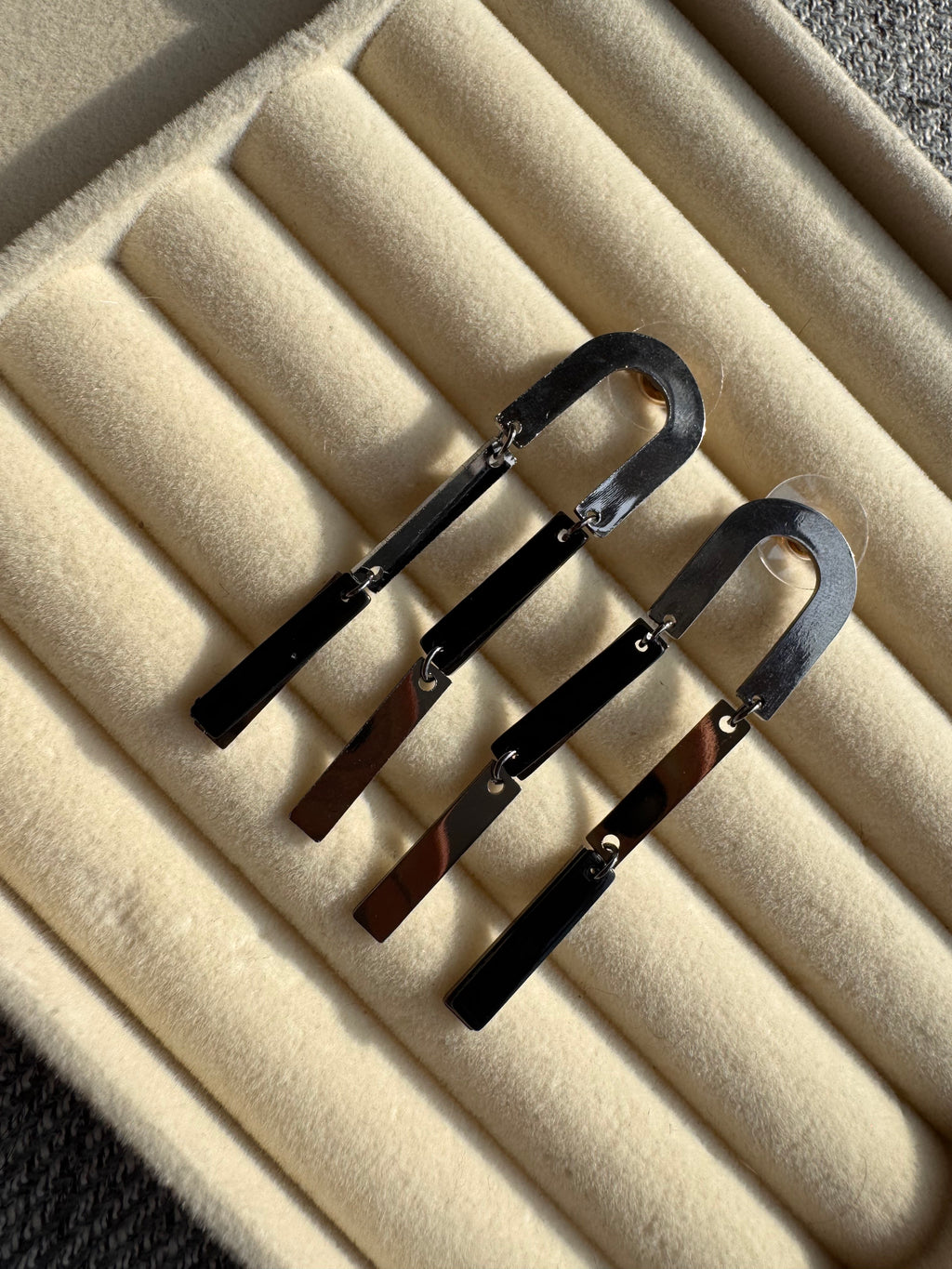 The Noir Geometric Arch Drop Earrings