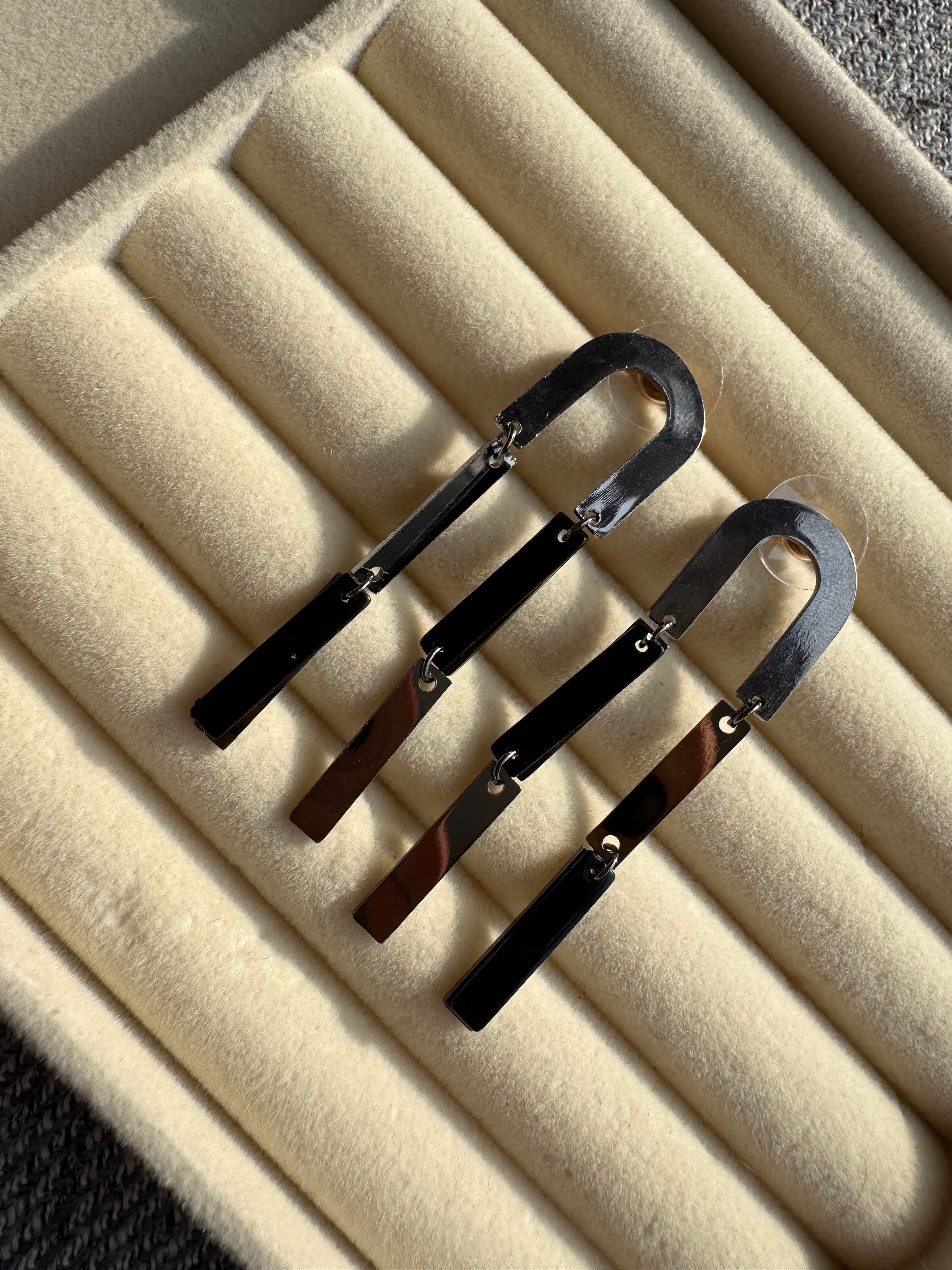 The Noir Geometric Arch Drop Earrings
