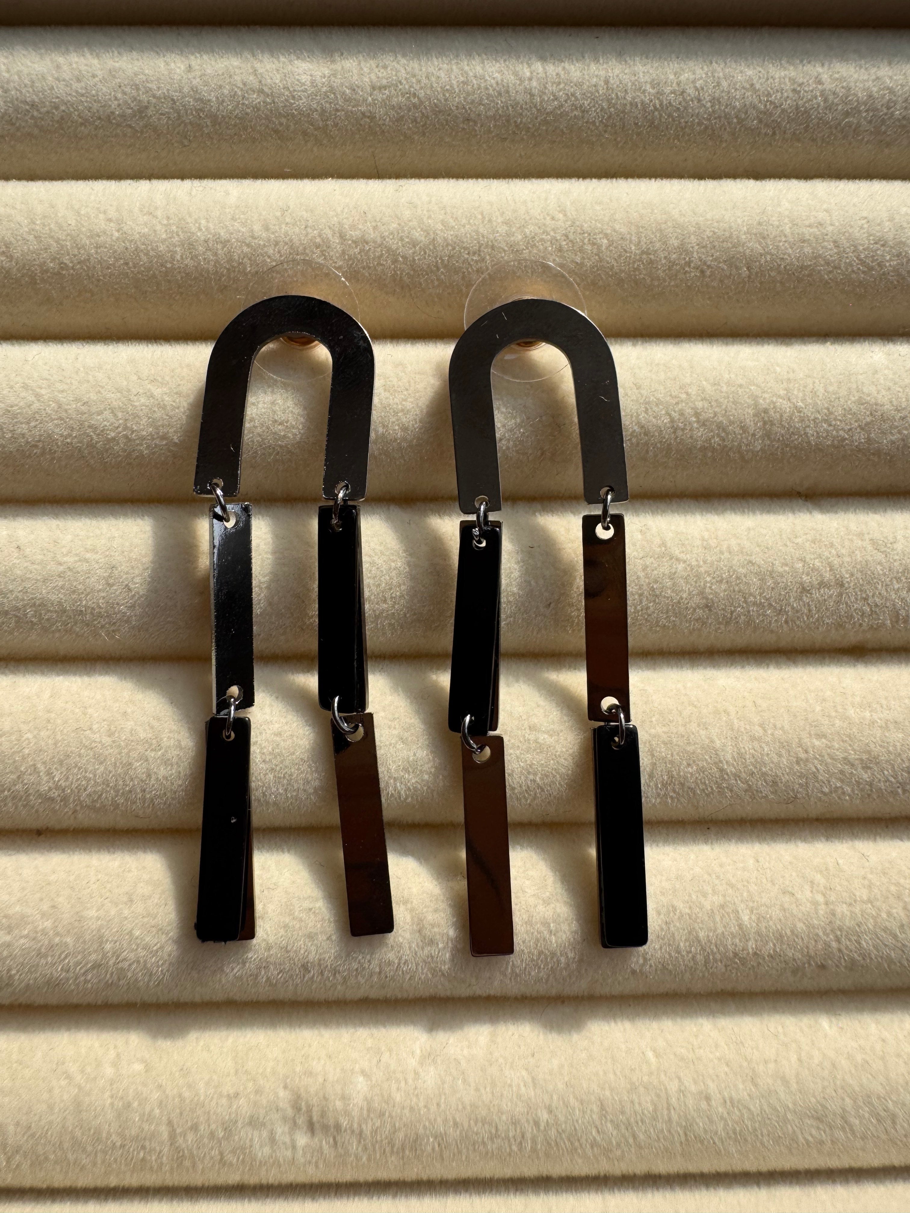 The Noir Geometric Arch Drop Earrings