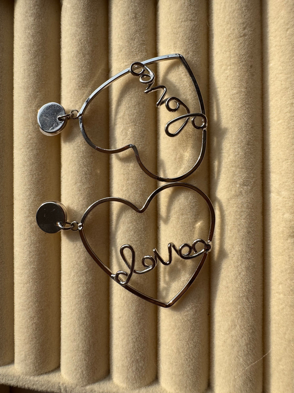 The Silver "Love" Heart Statement Drop Earrings