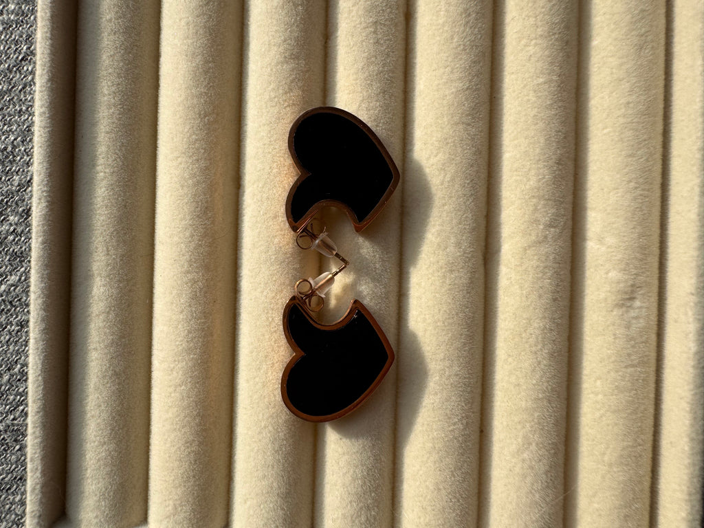 The Noir Enamel Heart Rose-Gold Studs