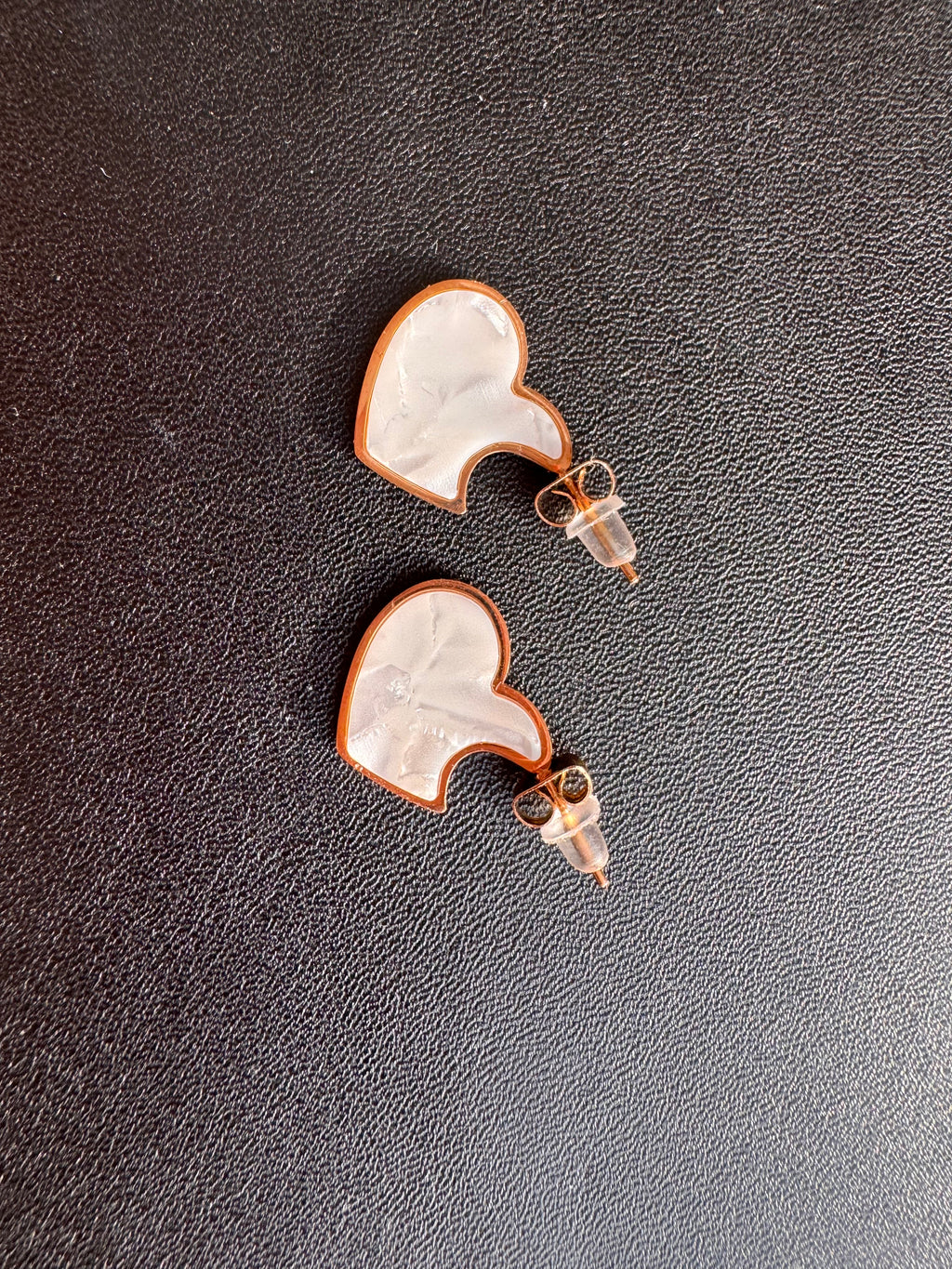The Iridescent Pearl Heart Rose-Gold Studs