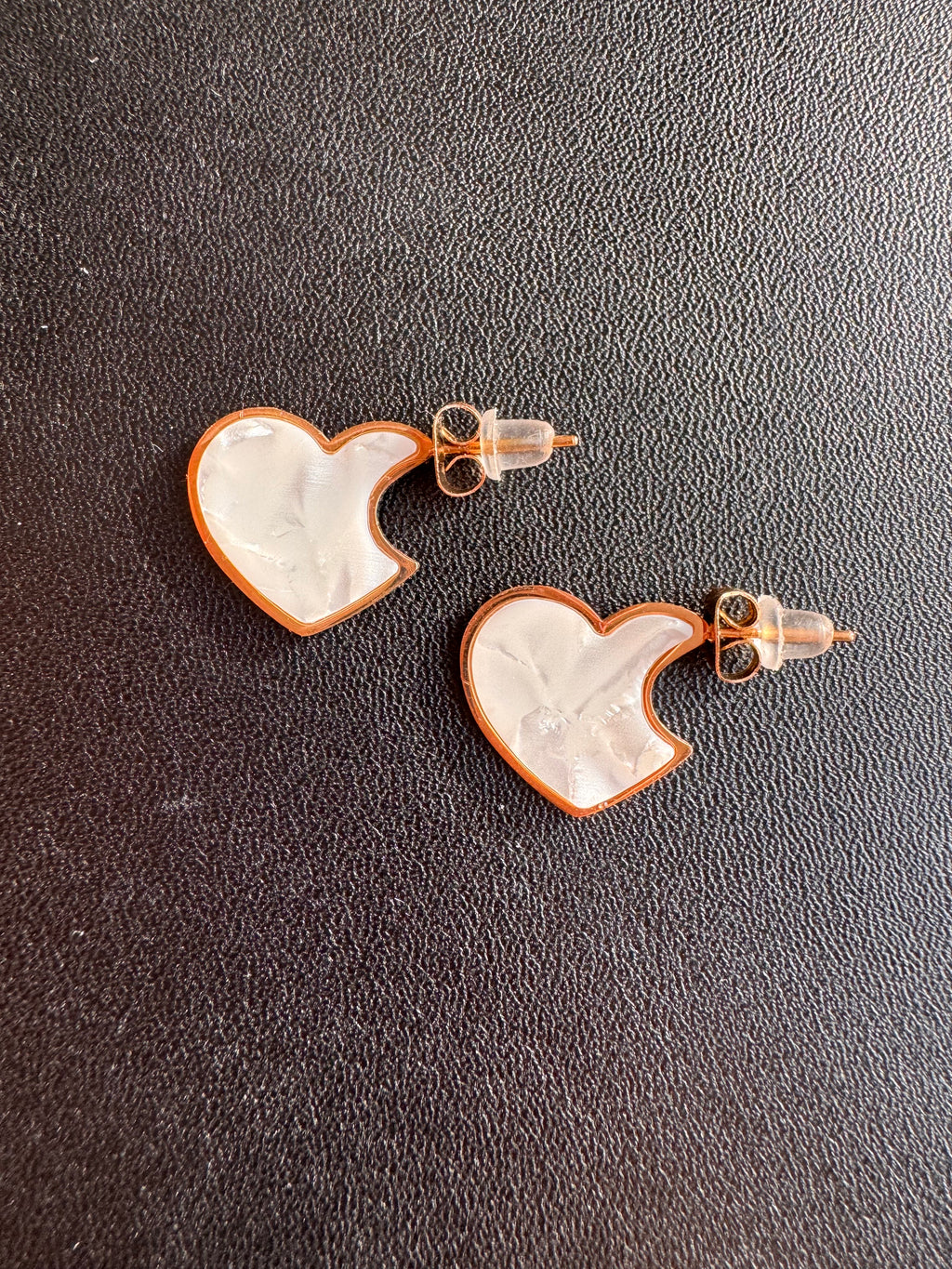 The Iridescent Pearl Heart Rose-Gold Studs