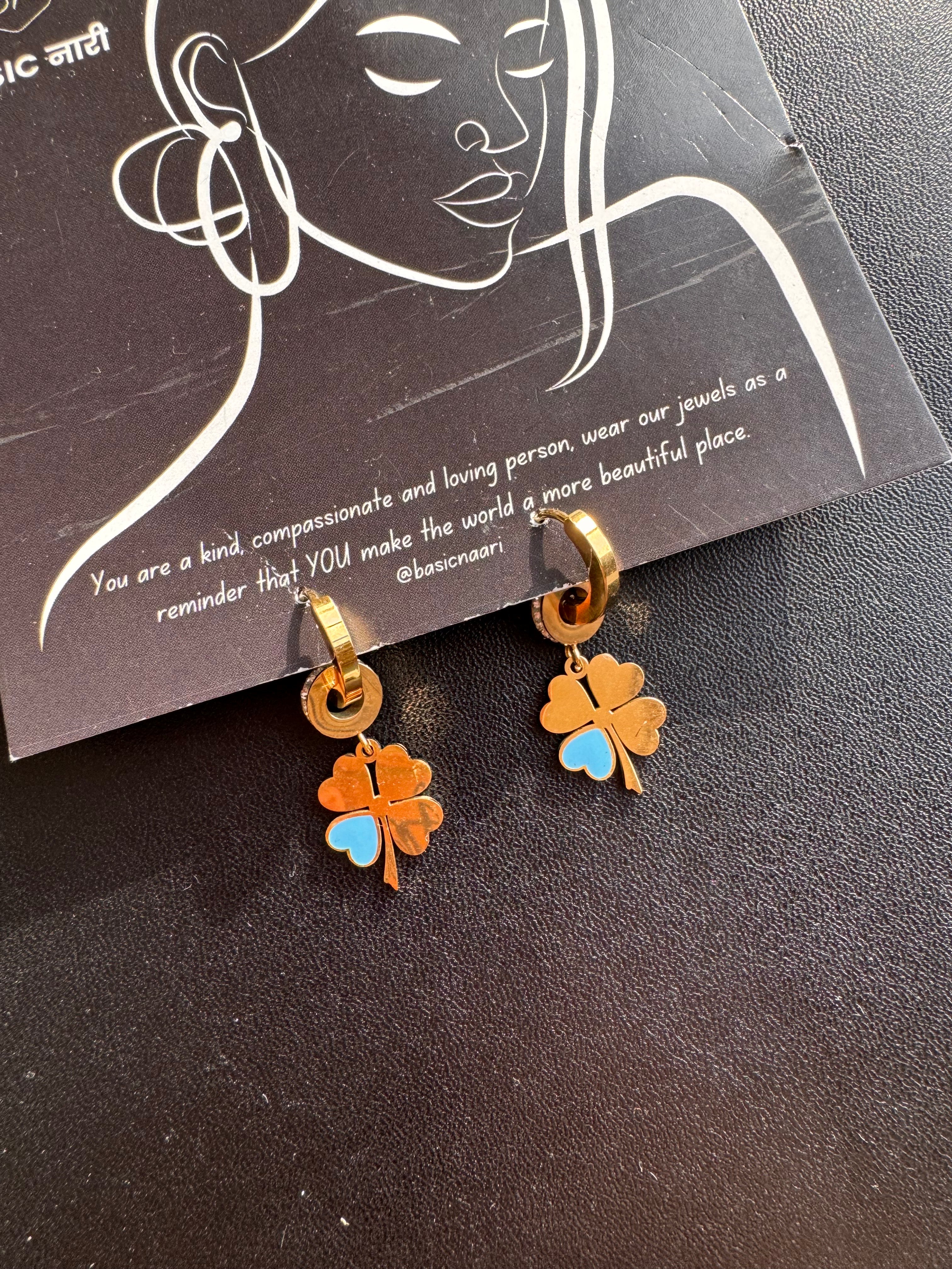 The Lucky Turquoise Four-Leaf Clover Drop Hoops