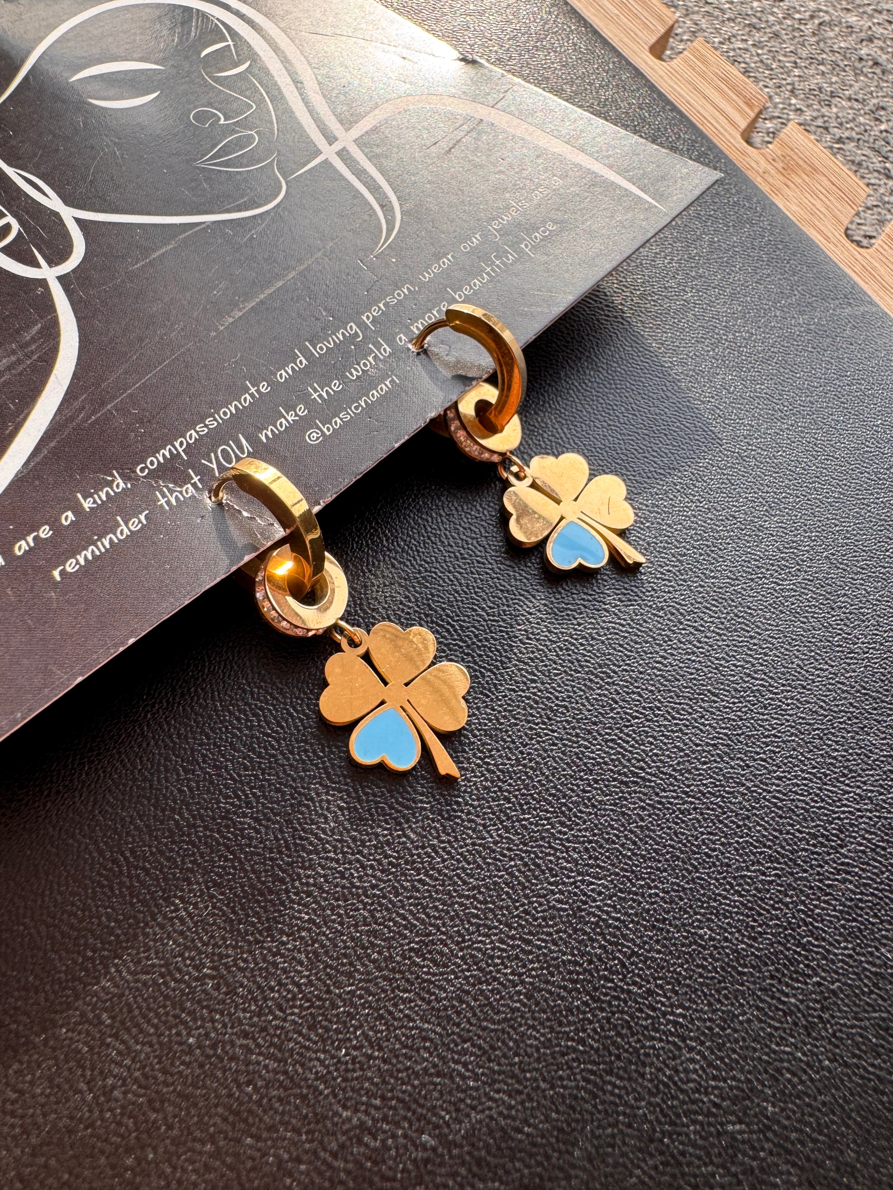 The Lucky Turquoise Four-Leaf Clover Drop Hoops