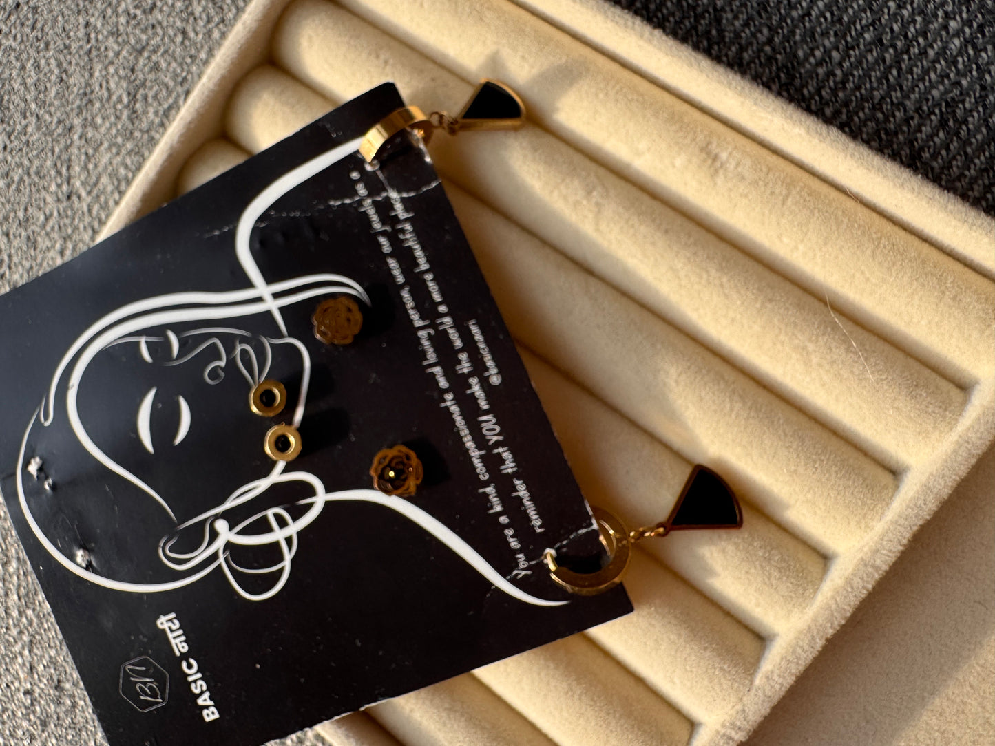 Black Drop & Stud Earring Set