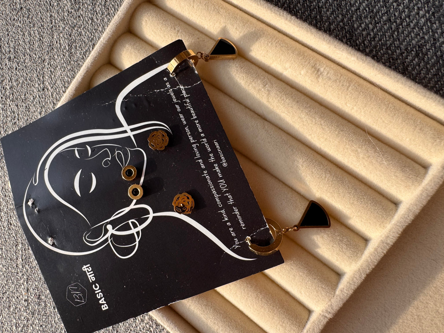 Black Drop & Stud Earring Set