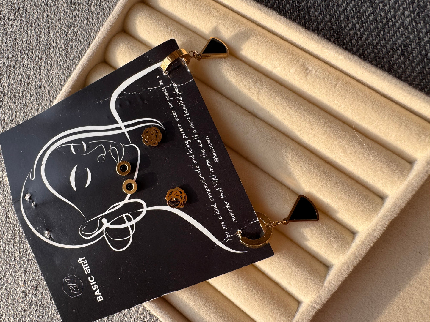 Black Drop & Stud Earring Set