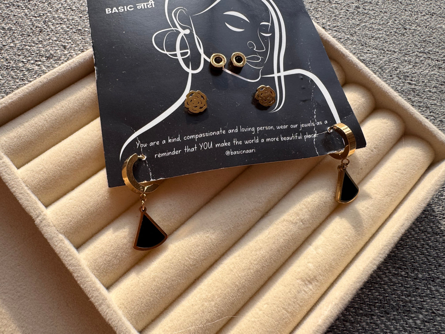 Black Drop & Stud Earring Set