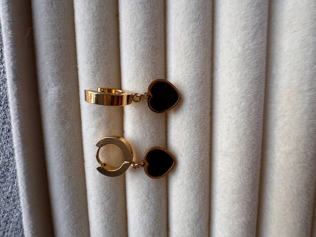 The Noir Enamel Heart Drop Huggies