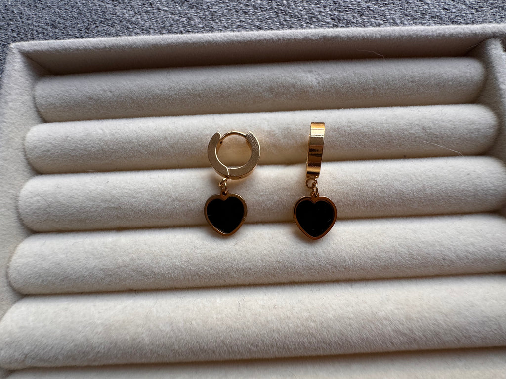 The Noir Enamel Heart Drop Huggies