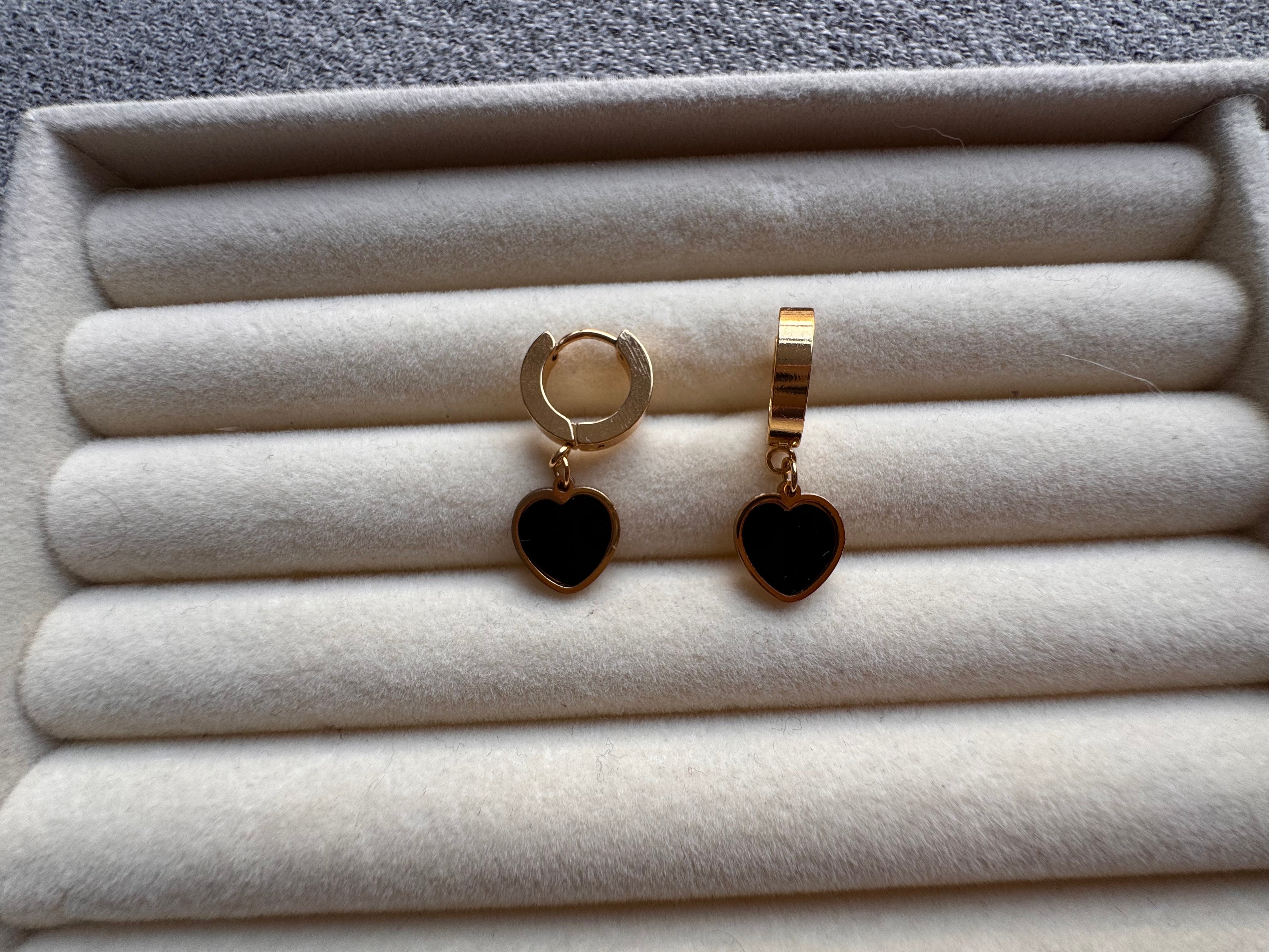 The Noir Enamel Heart Drop Huggies