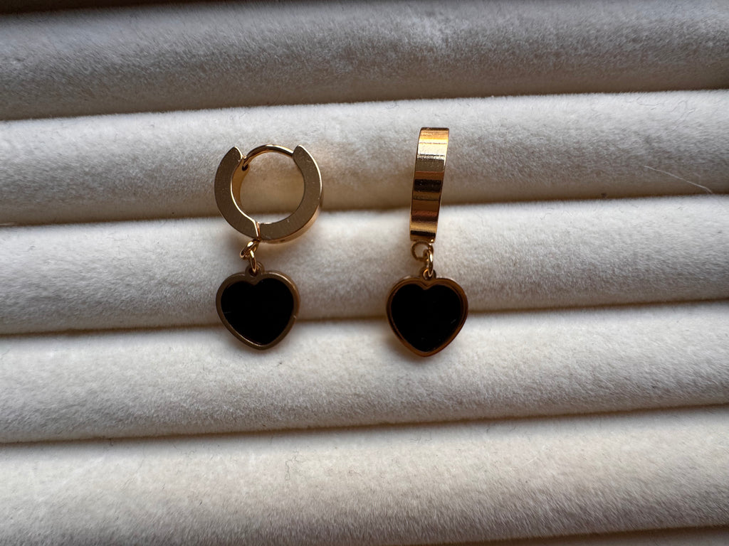 The Noir Enamel Heart Drop Huggies