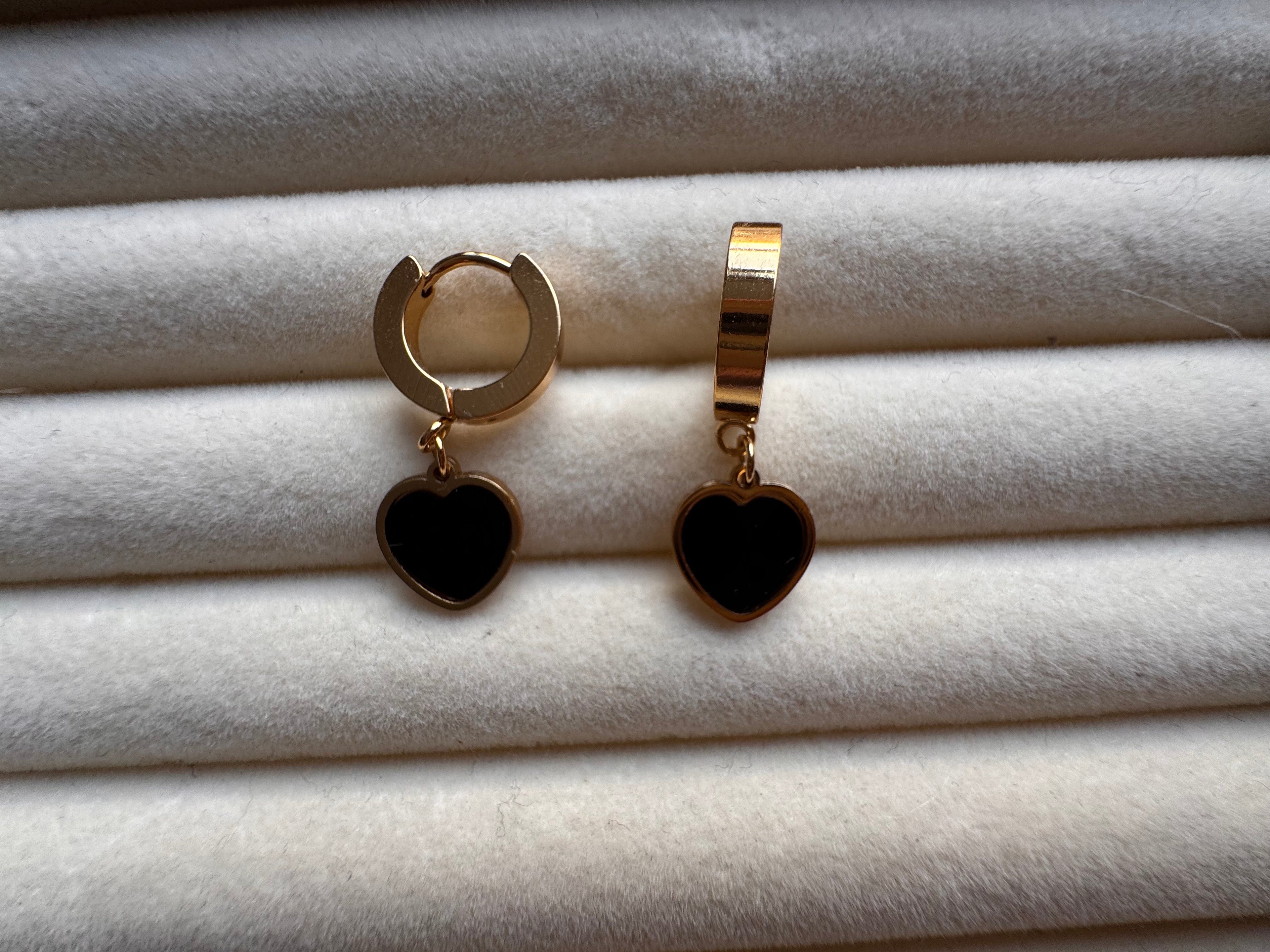 The Noir Enamel Heart Drop Huggies