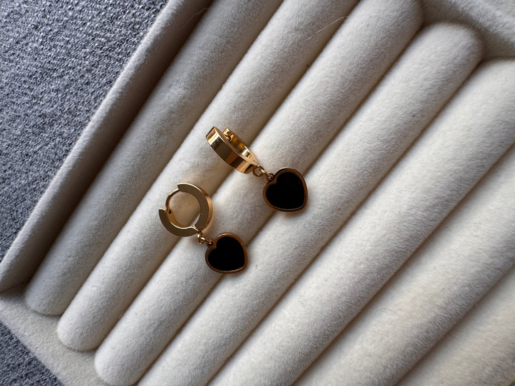 The Noir Enamel Heart Drop Huggies