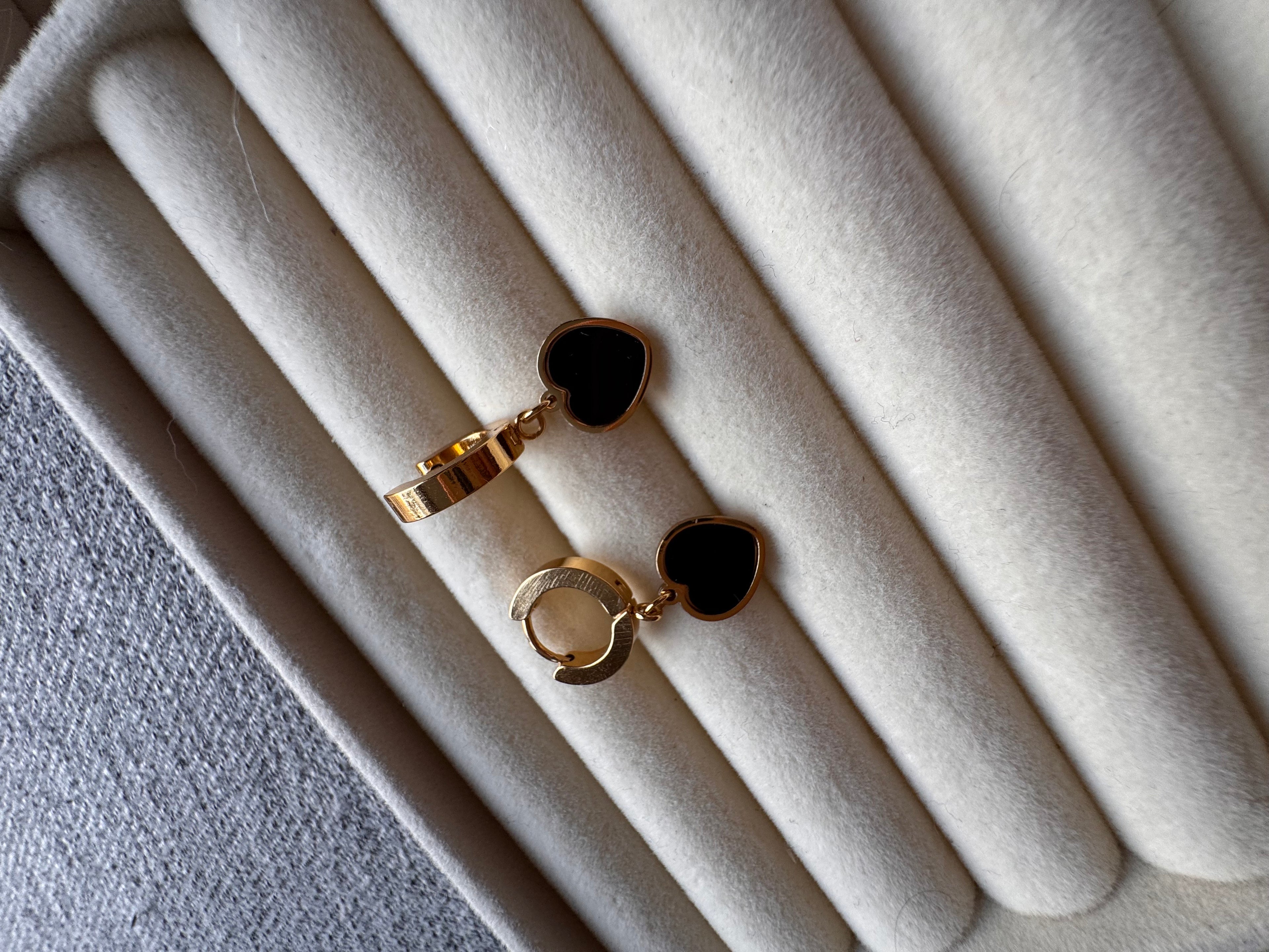 The Noir Enamel Heart Drop Huggies