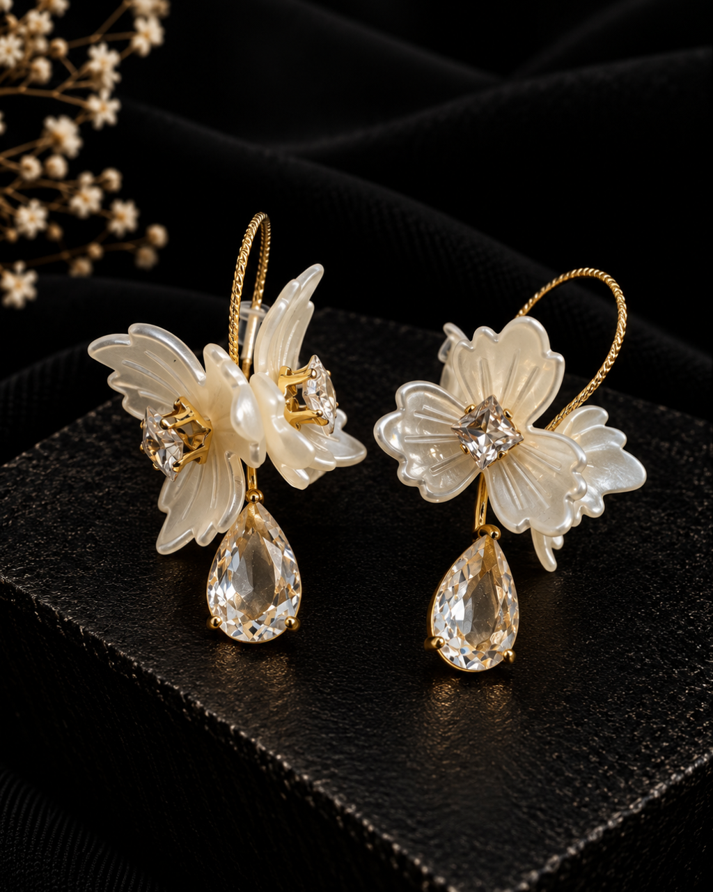 Ivory Bloom Crystal Drop Earrings