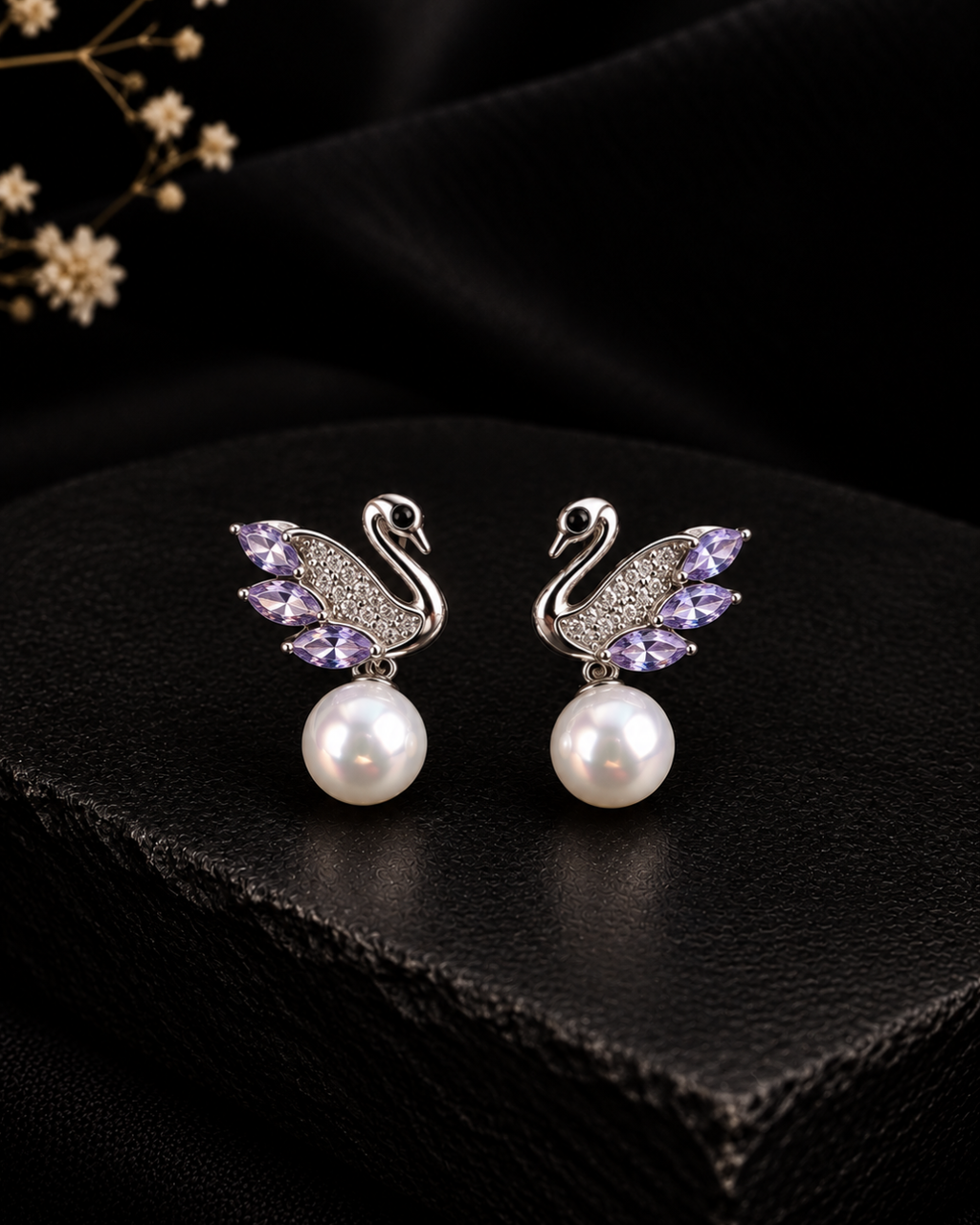 Lavender Swan Pearl Earrings
