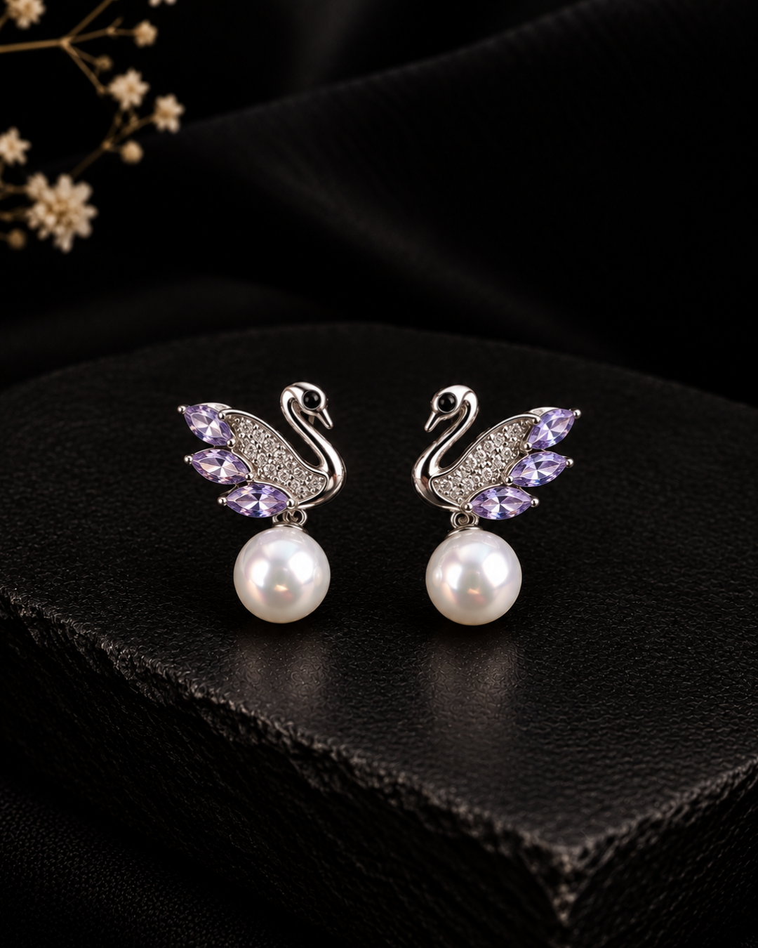 Lavender Swan Pearl Earrings