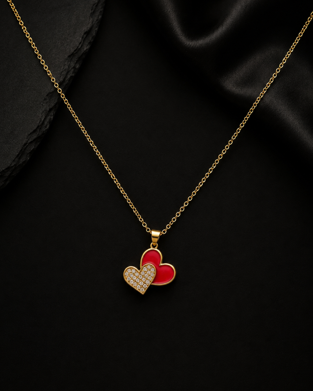 The Dual Heart Enamel Pendant Necklace