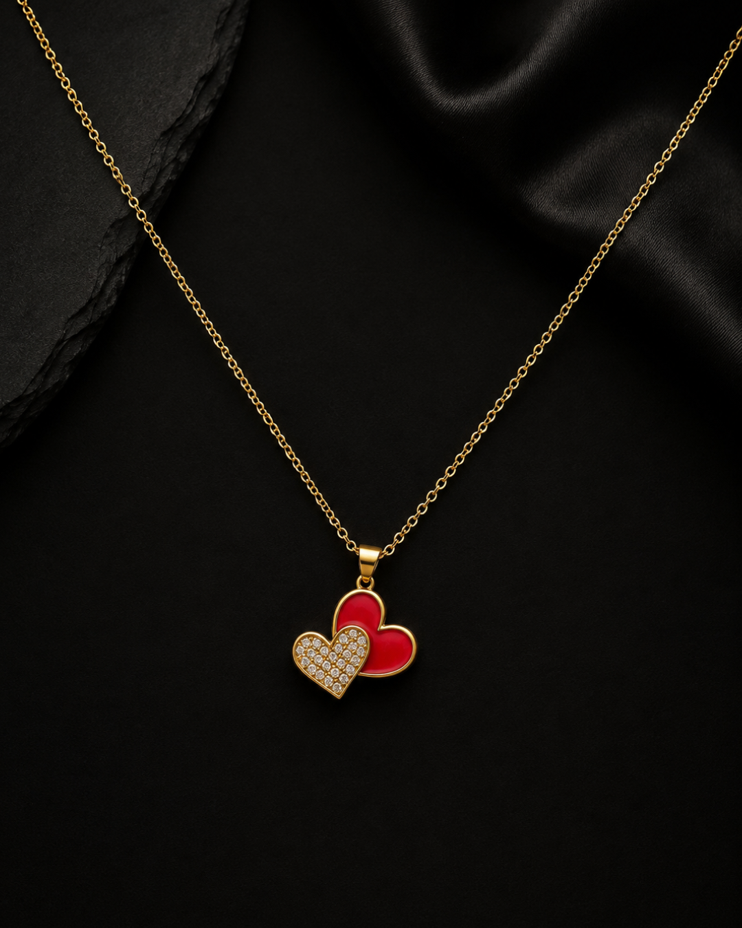 The Dual Heart Enamel Pendant Necklace
