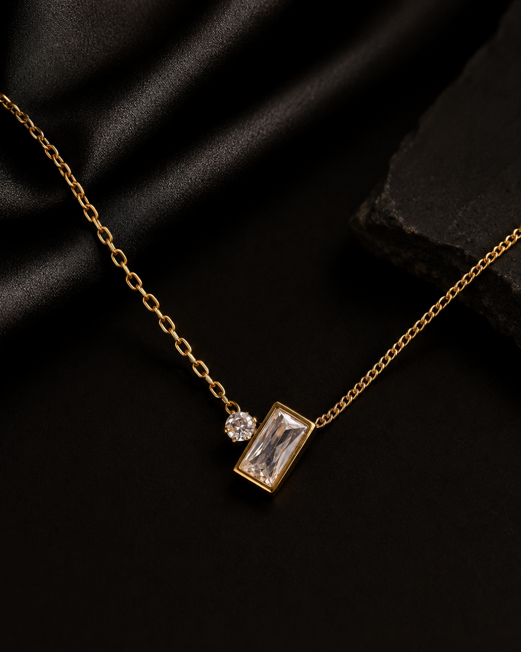 Asymmetric Baguette & Solitaire Crystal Necklace