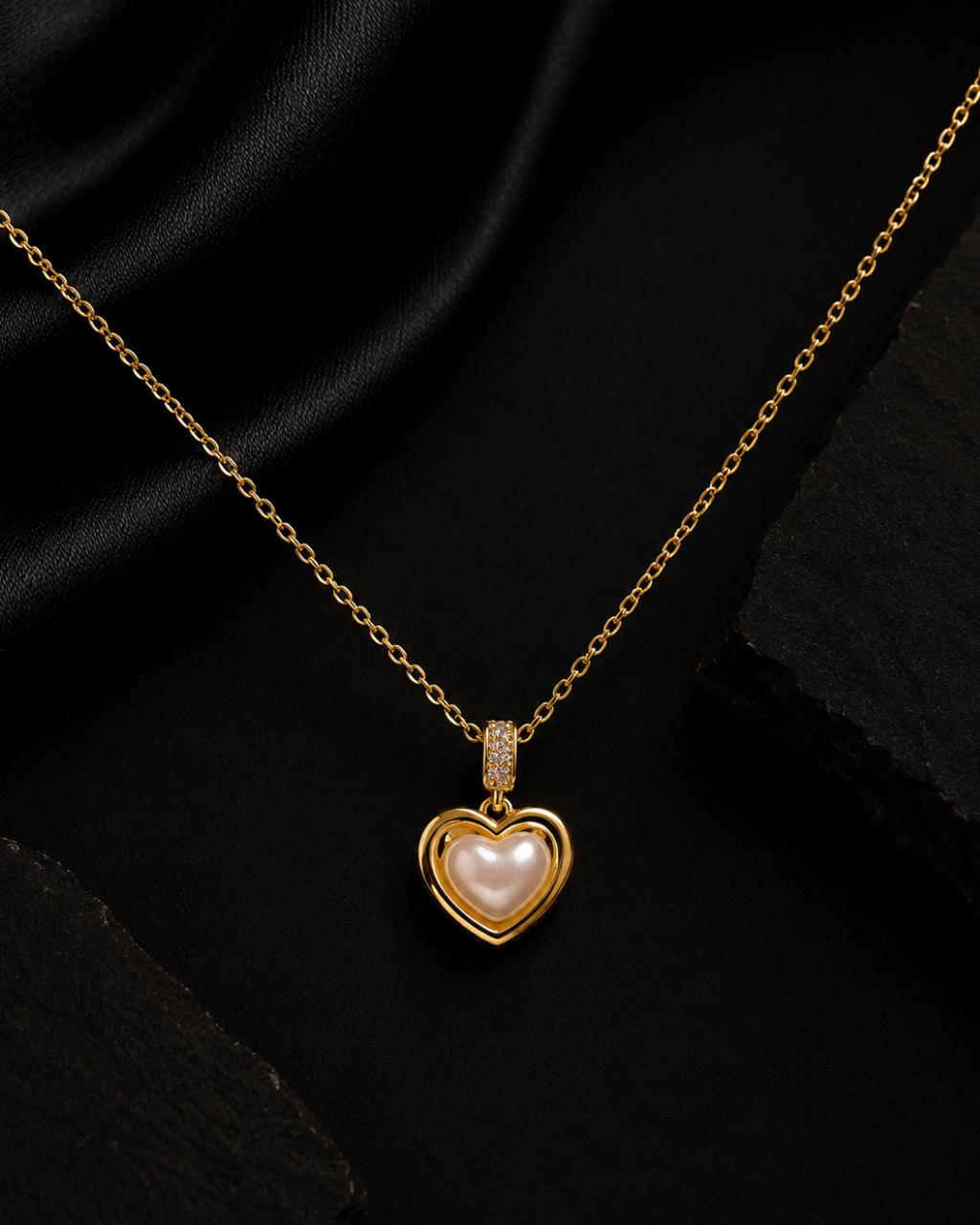 Pearl Heart & Pavé Bail Pendant Necklace