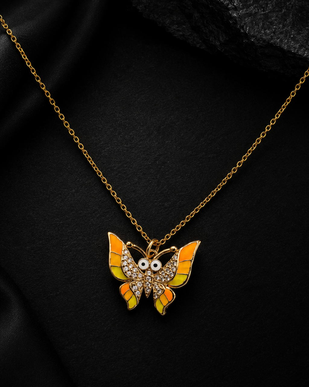 Sunset Enamel & Pavé Butterfly Pendant Necklace