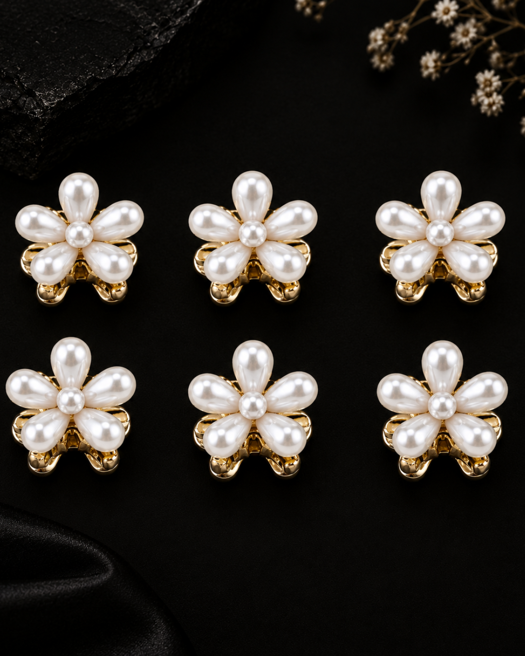 Pearl Blossom Hair Clips – Set of 6