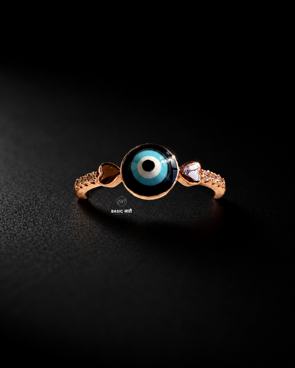 Rose Gold Heart Evil Eye Ring