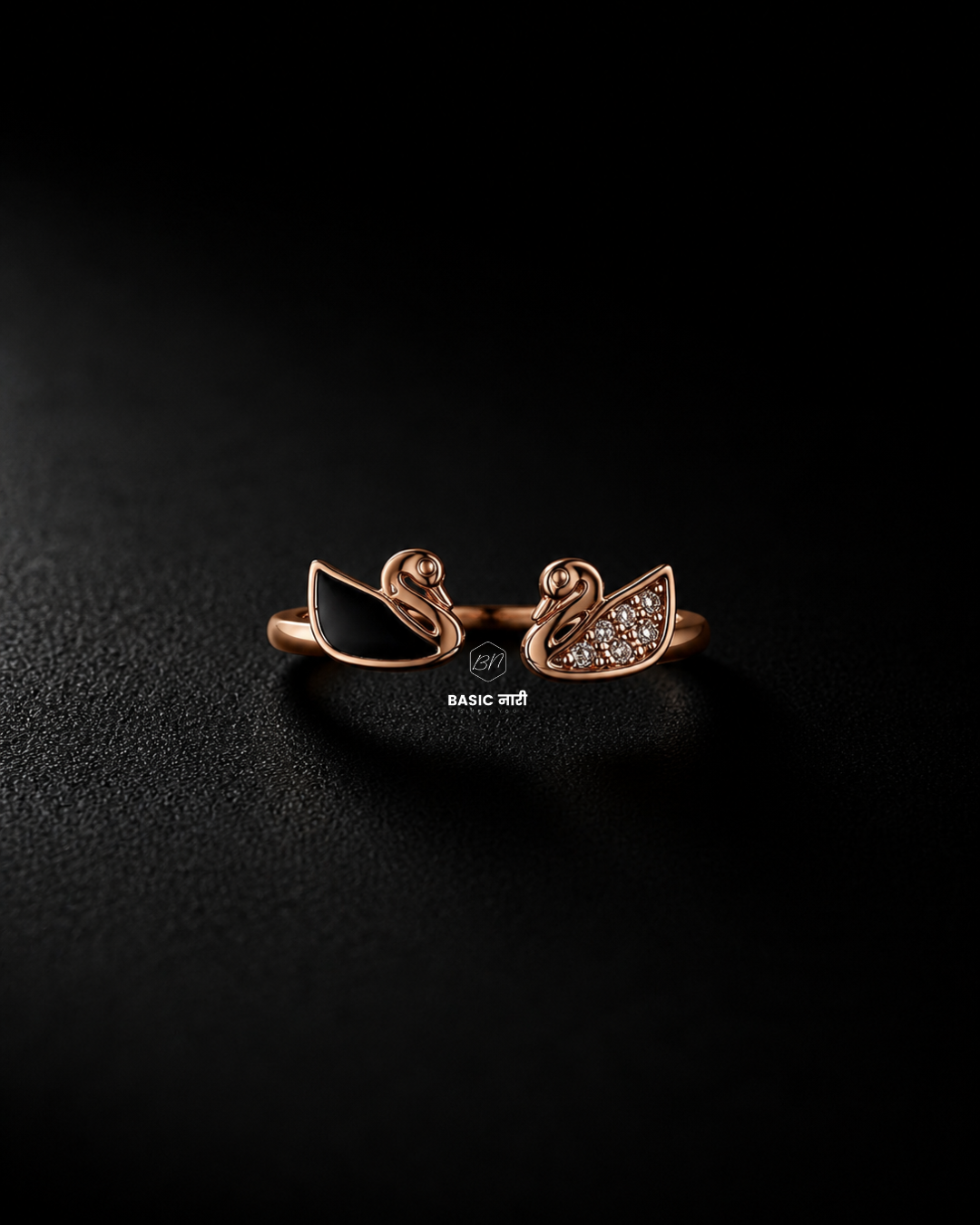 Rose Gold Dual Swan Open Ring