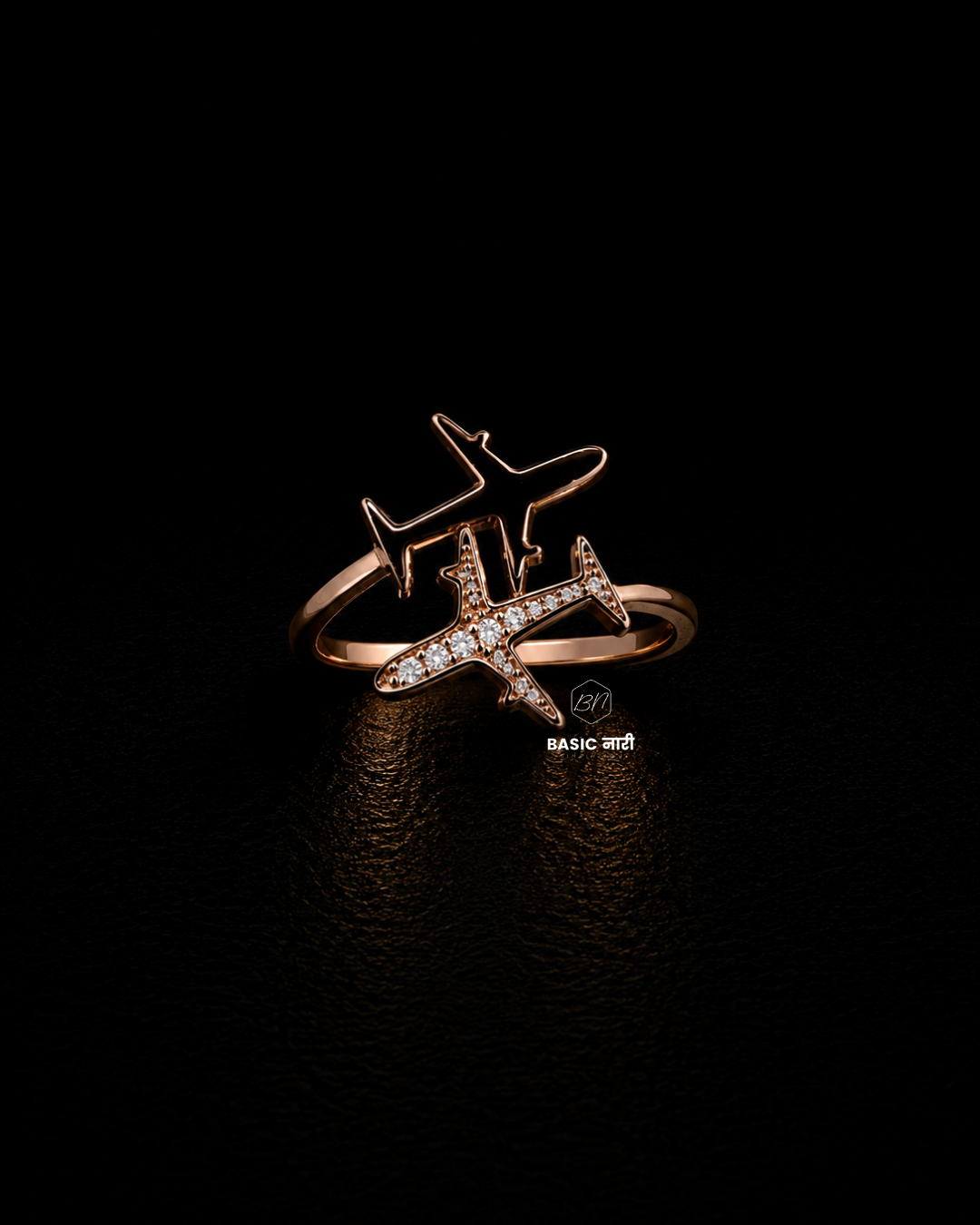 Rose Gold Wanderlust Dual Airplane Open Ring