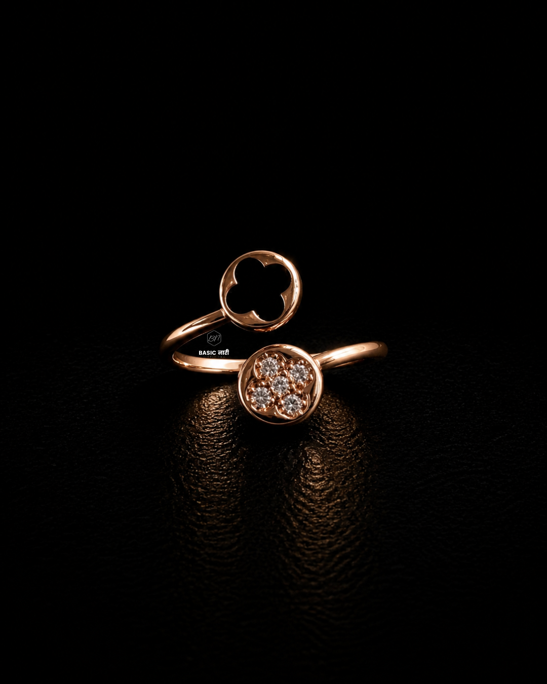 Rose Gold Cutout & Pavé Clover Open Ring