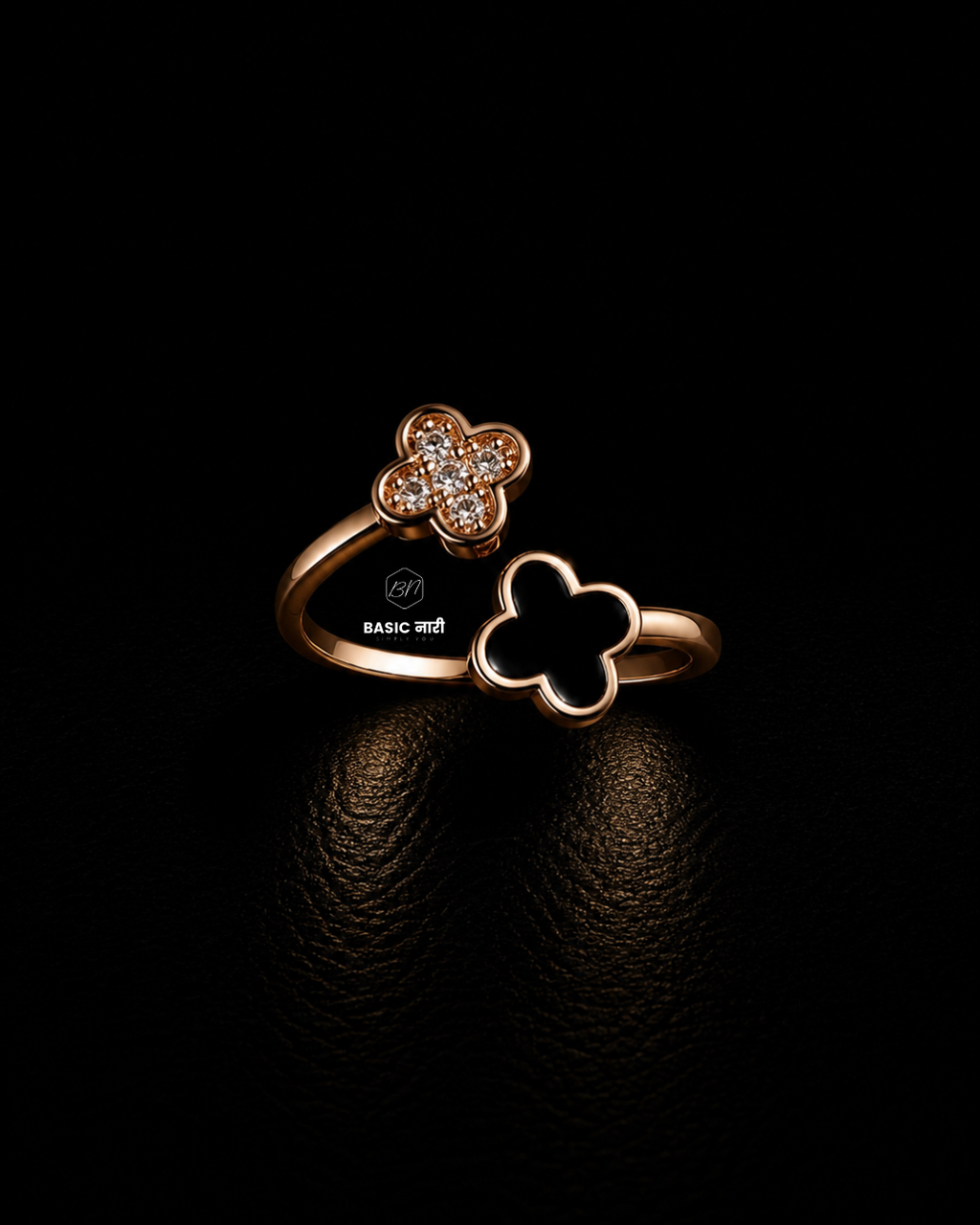 Rose Gold Dual Floral Clover Open Ring