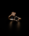 Rose Gold Dual Floral Clover Open Ring