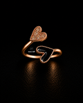 Rose Gold Beaded Dual Heart Open Ring