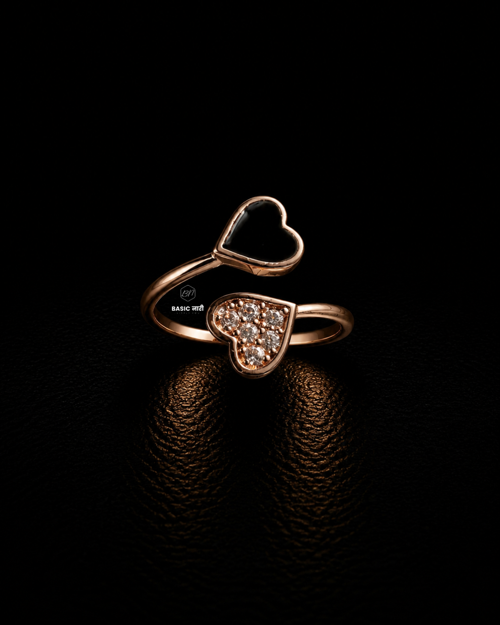 Rose Gold Smooth Dual Heart Open Ring