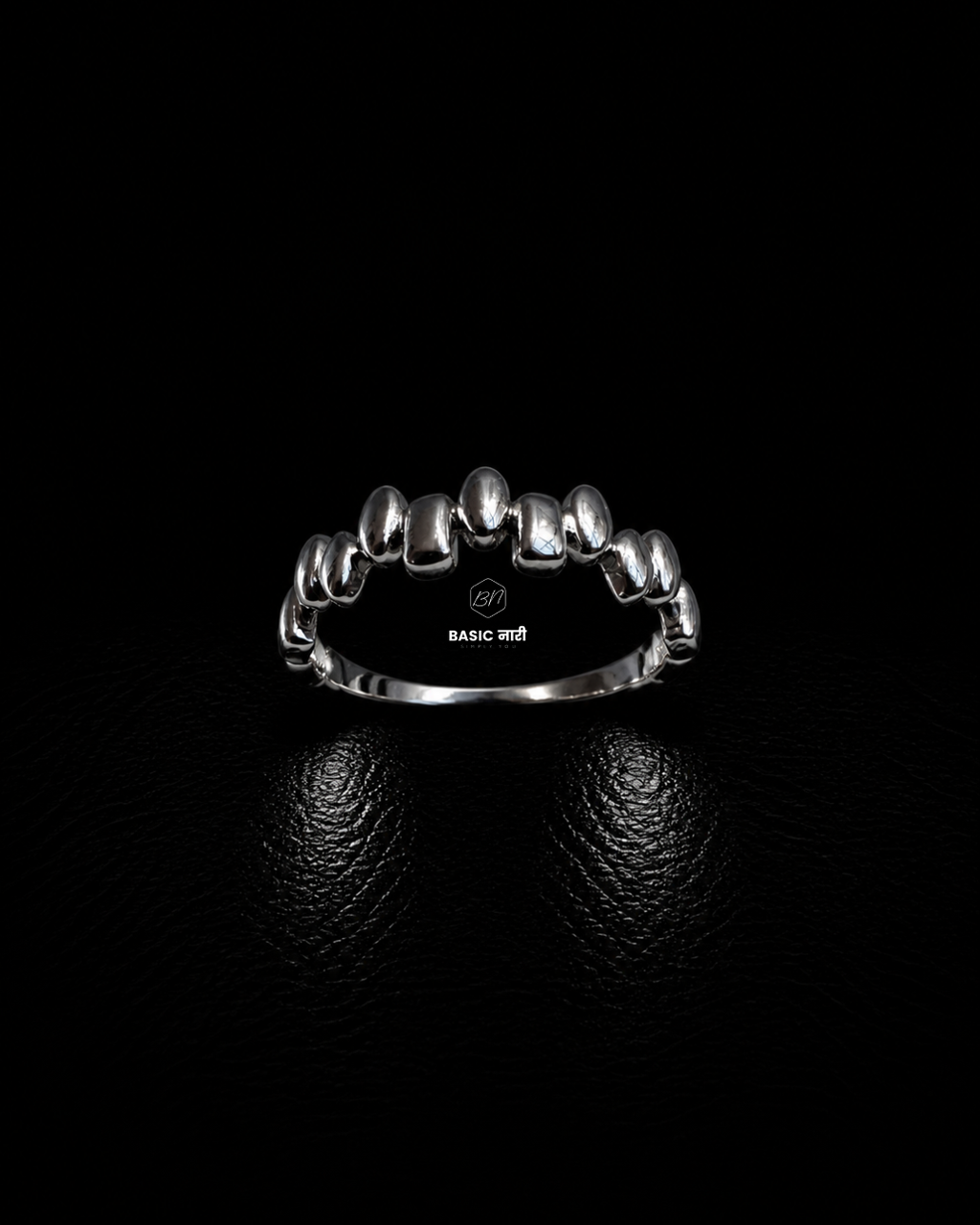 Silver Crown Pebble Band Ring