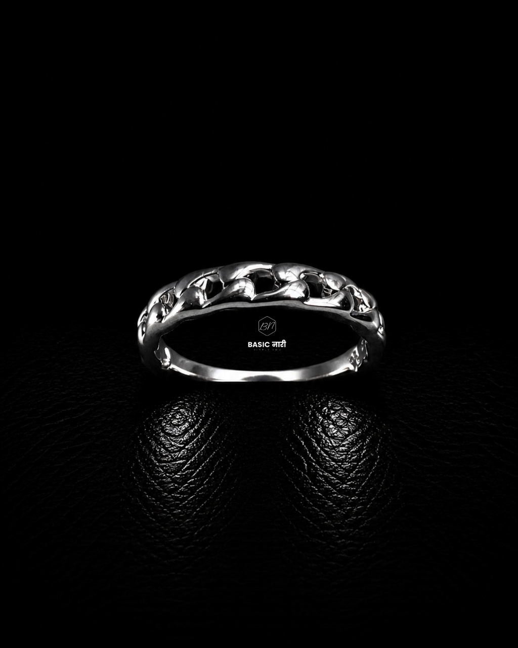 Silver Curb Chain Band Ring