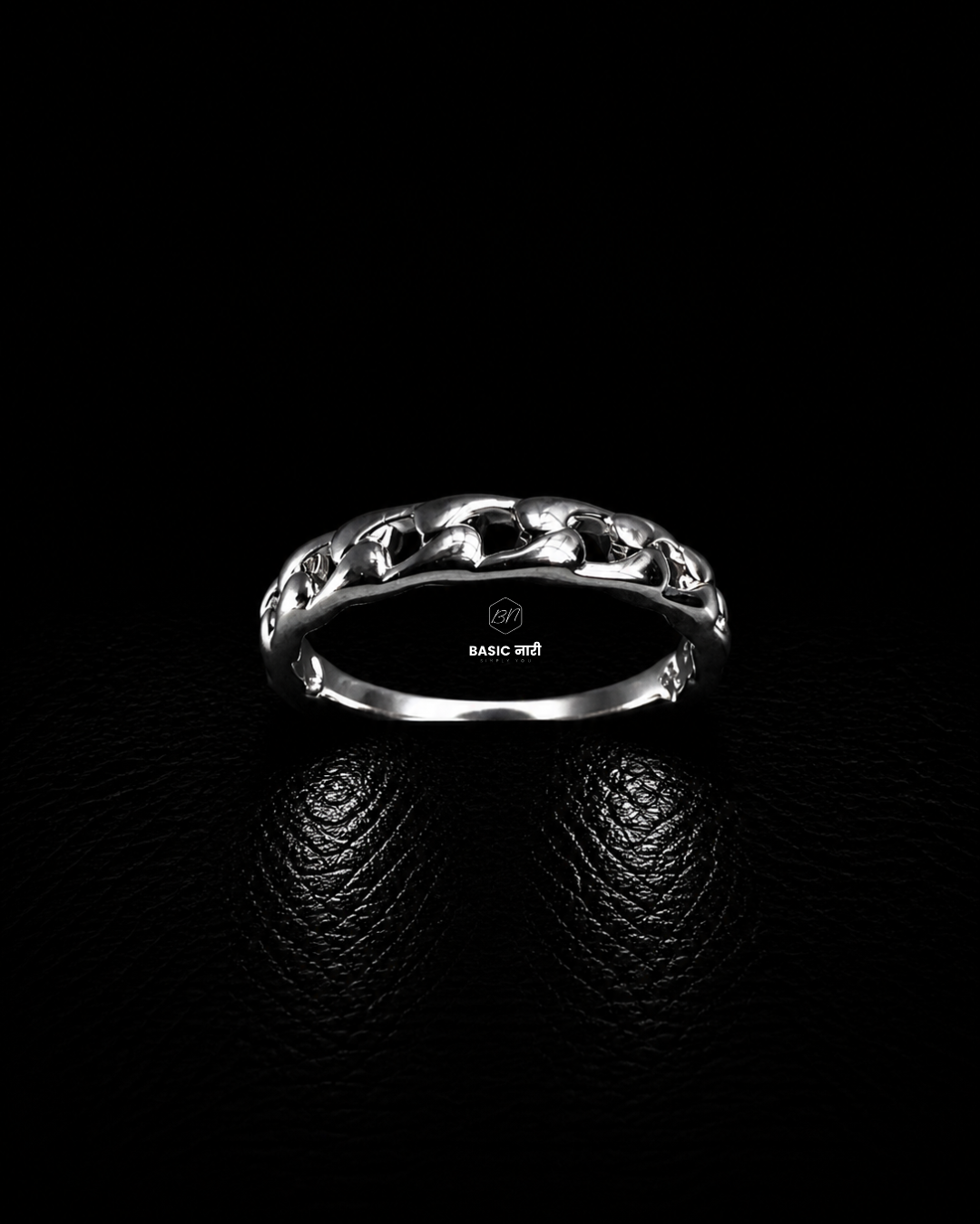 Silver Curb Chain Band Ring