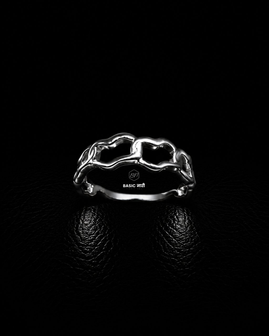 Silver Openwork Heart Band Ring