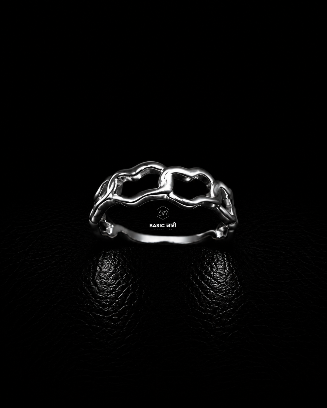 Silver Openwork Heart Band Ring