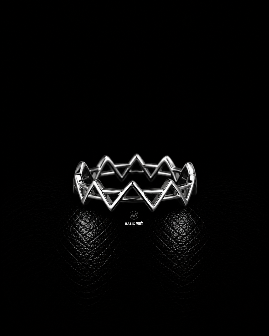 Silver Geometric Zigzag Crown Band Ring