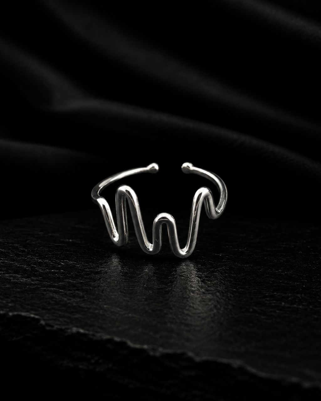 The Sculpted Soundwave Silver Adjustable Ring
