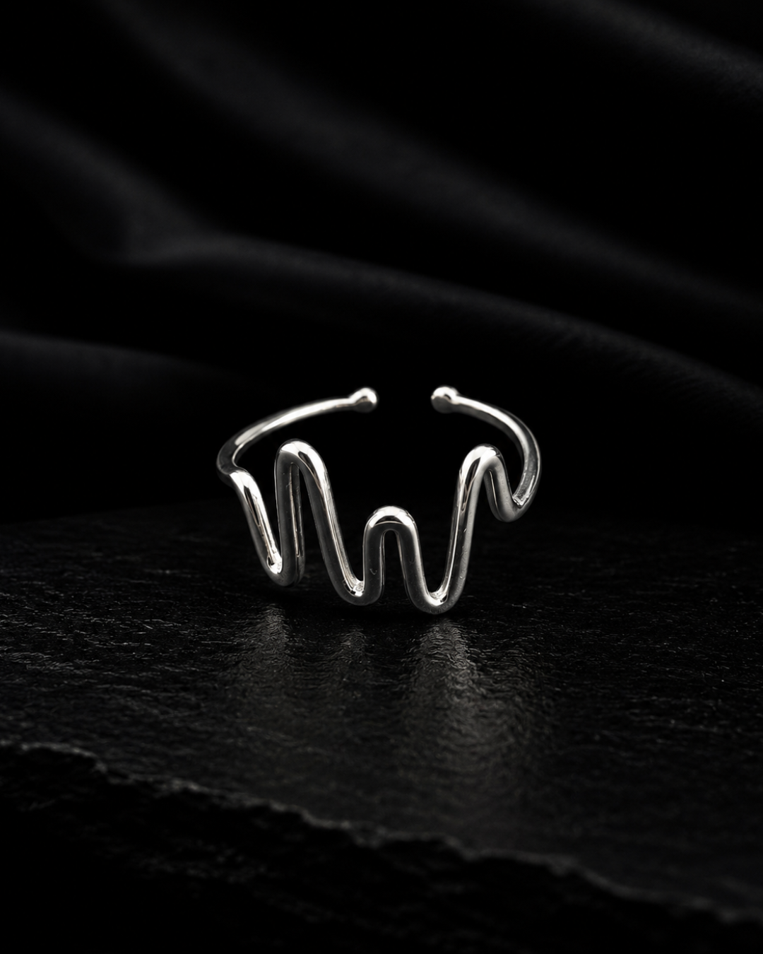 The Sculpted Soundwave Silver Adjustable Ring